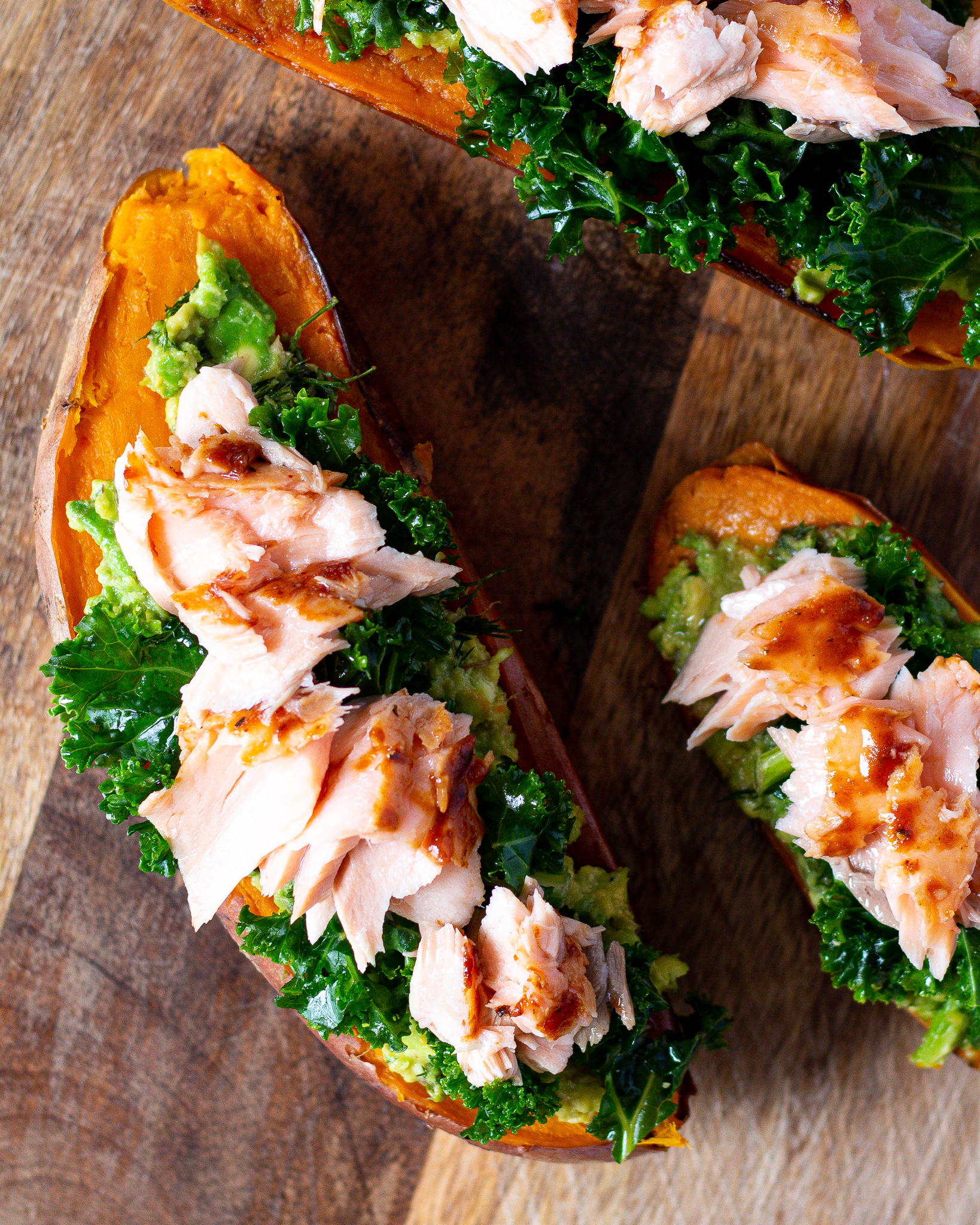 BBQ Salmon Stuffed Sweet Potato