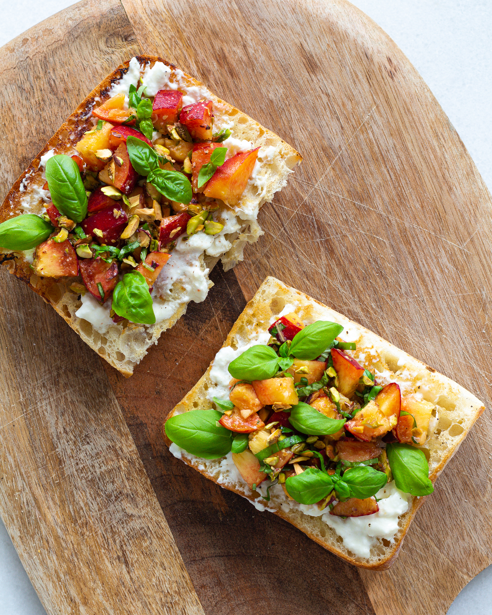 Peach & Pistachio Burrata Toast