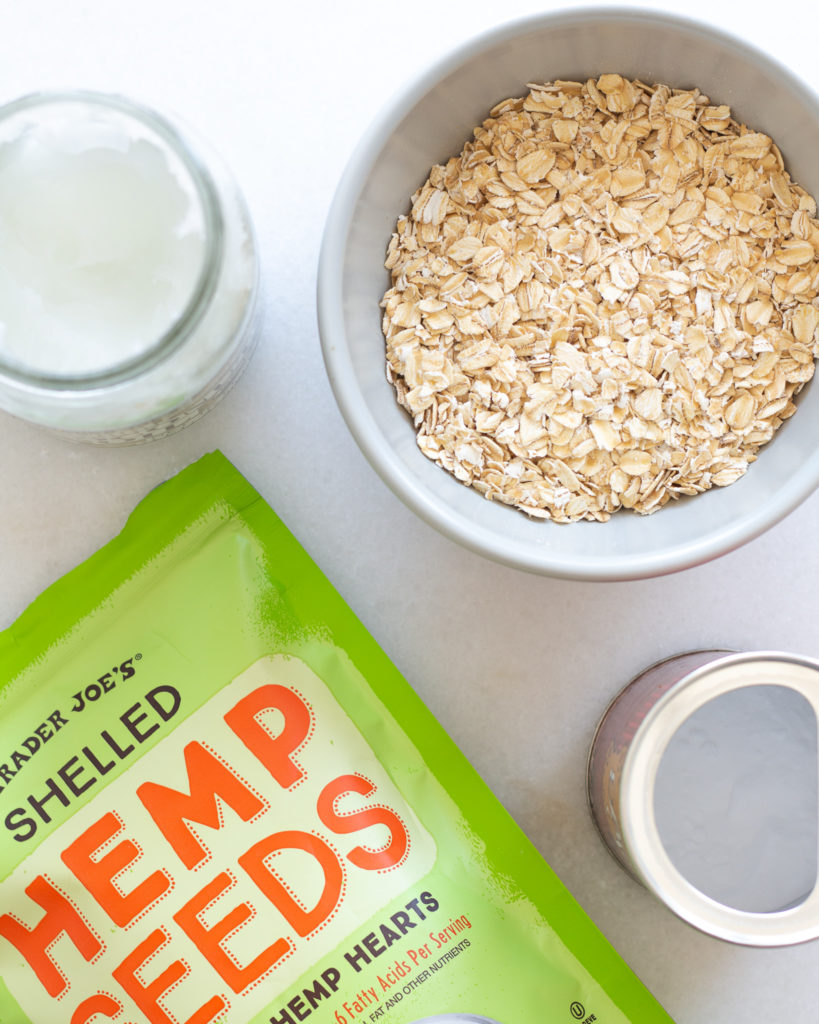 Ingredients for gluten free oatmeal chocolate chip cookies