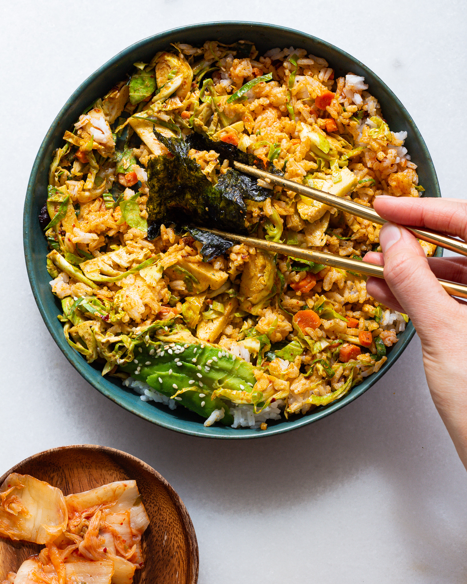 Creamy Lime Brussels Sprout Salad | A Vegan Version of Emily Mariko’s Salmon Bowl