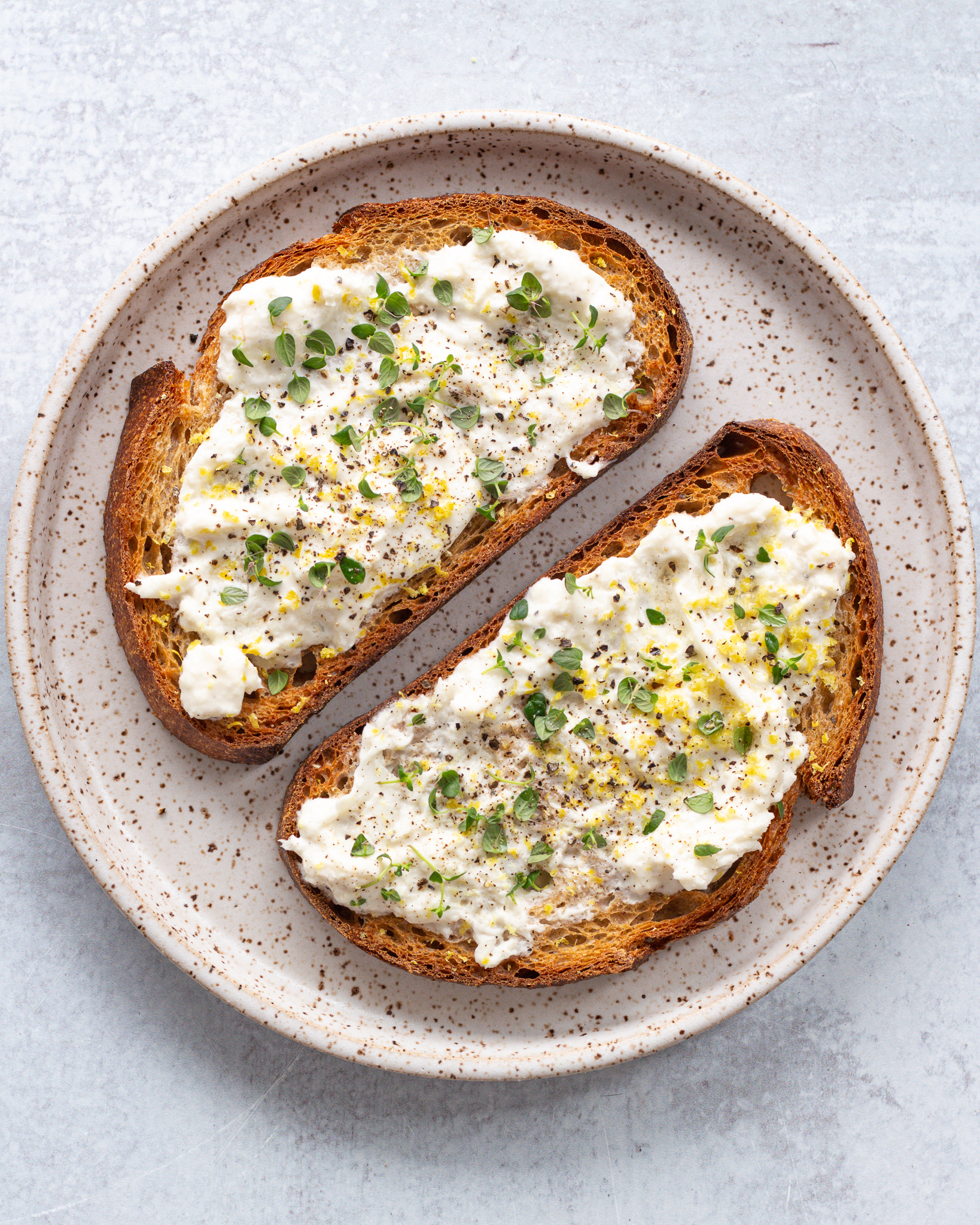 Honey Burrata Toast with Lemon & Thyme - Justine Doiron