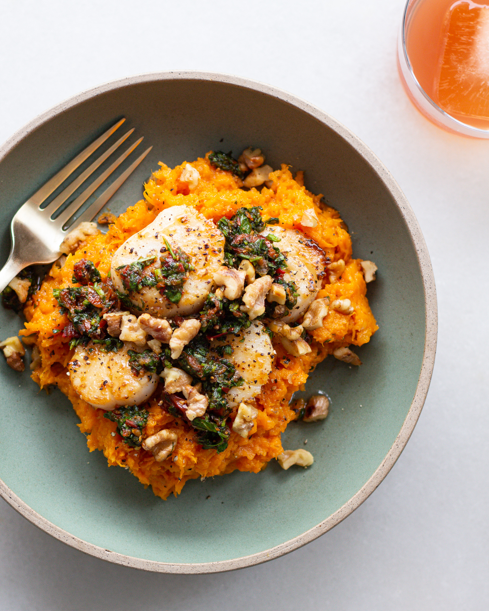 Scallops & Sweet Potato Mash with Sundried Tomato Relish Justine Doiron