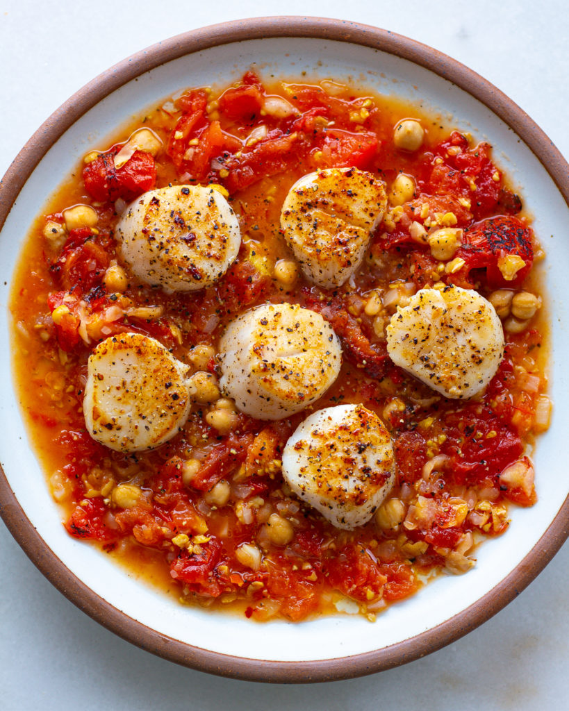 Scallops on Roasted Tomato Chickpeas Justine Doiron