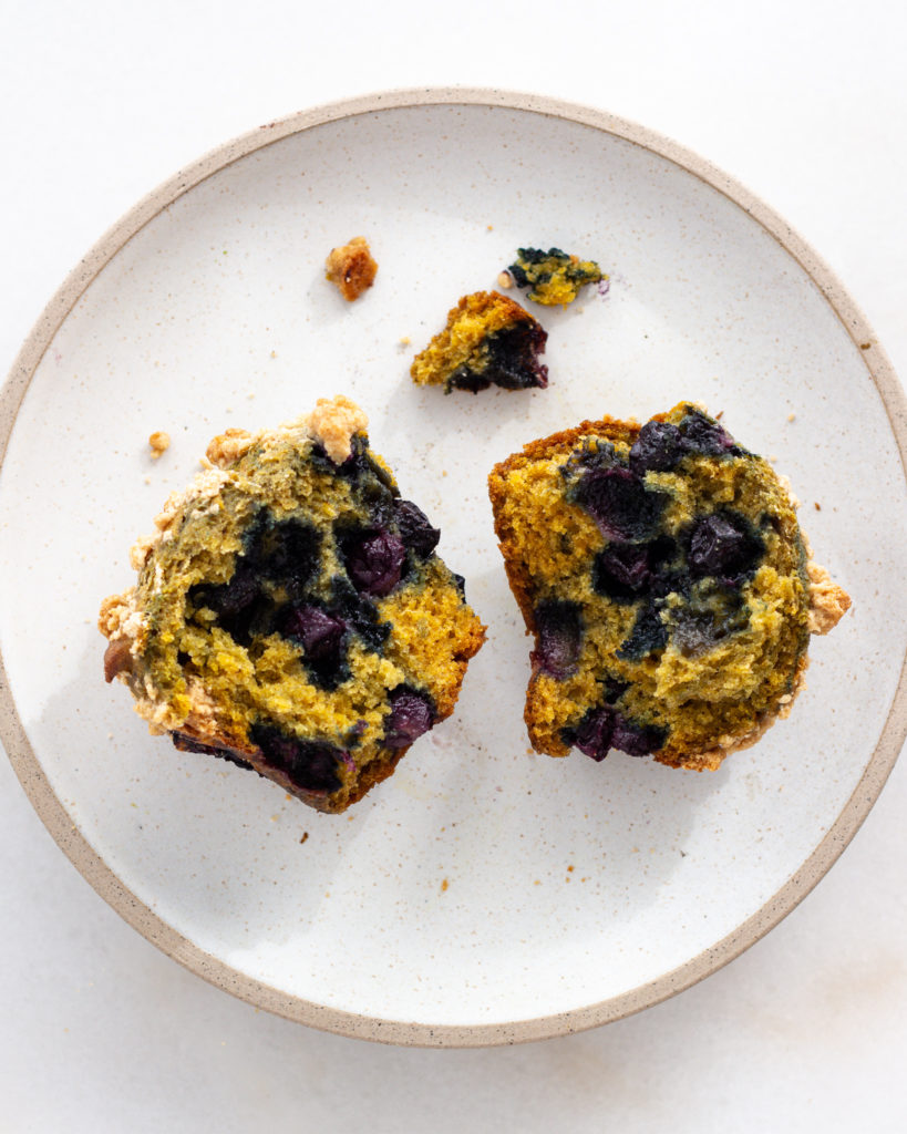 Pumpkin Blueberry Muffin split in half