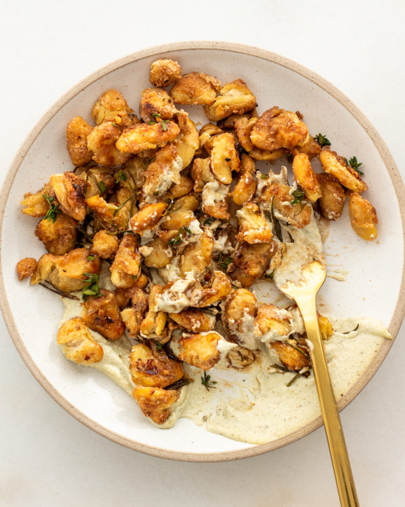 Finished Breaded Beans & Sage Cashew Cream