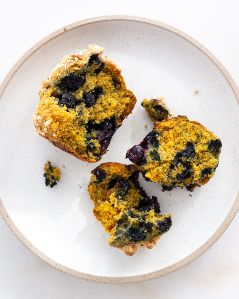 Pumpkin Blueberry Muffin split in half
