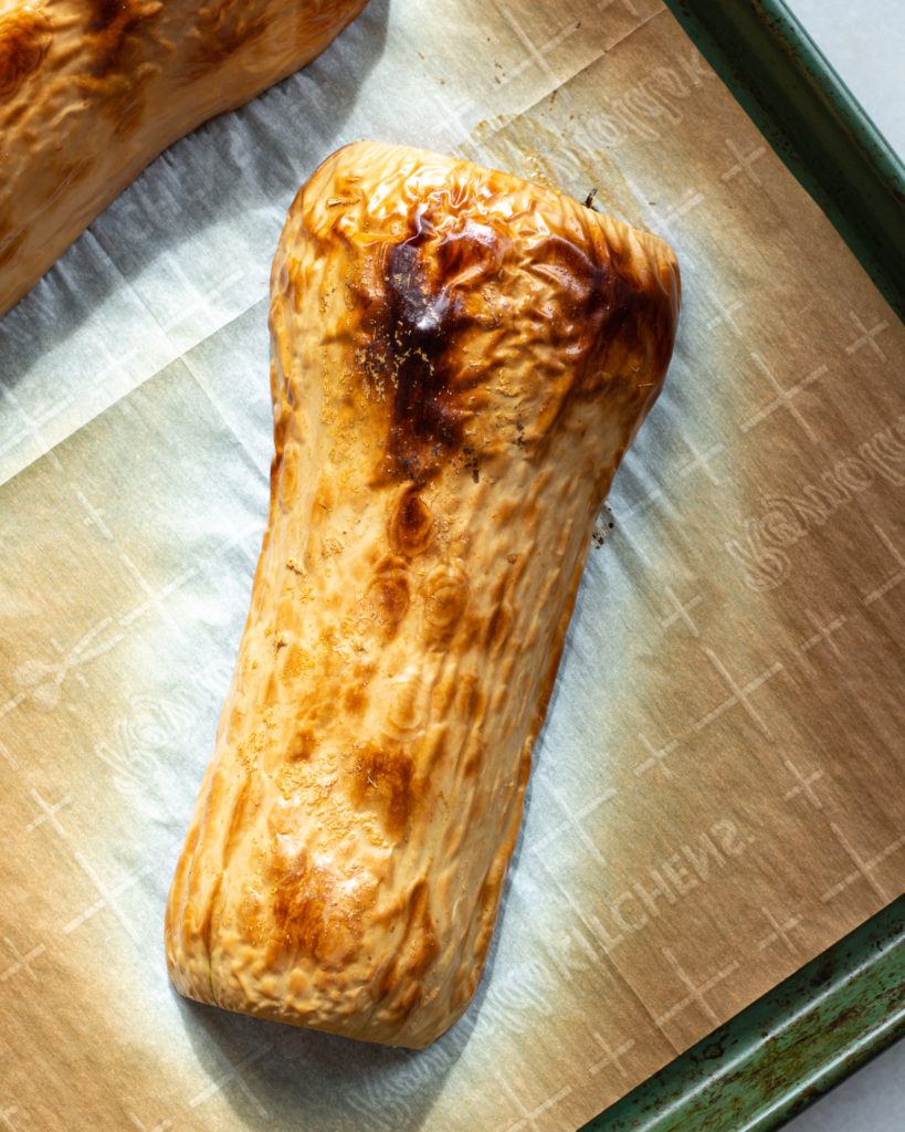 Roasted butternut squash, skin side up