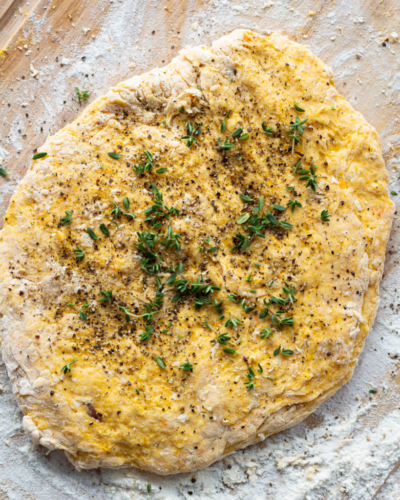 Butternut squash dumpling dough with seasonings and herbs