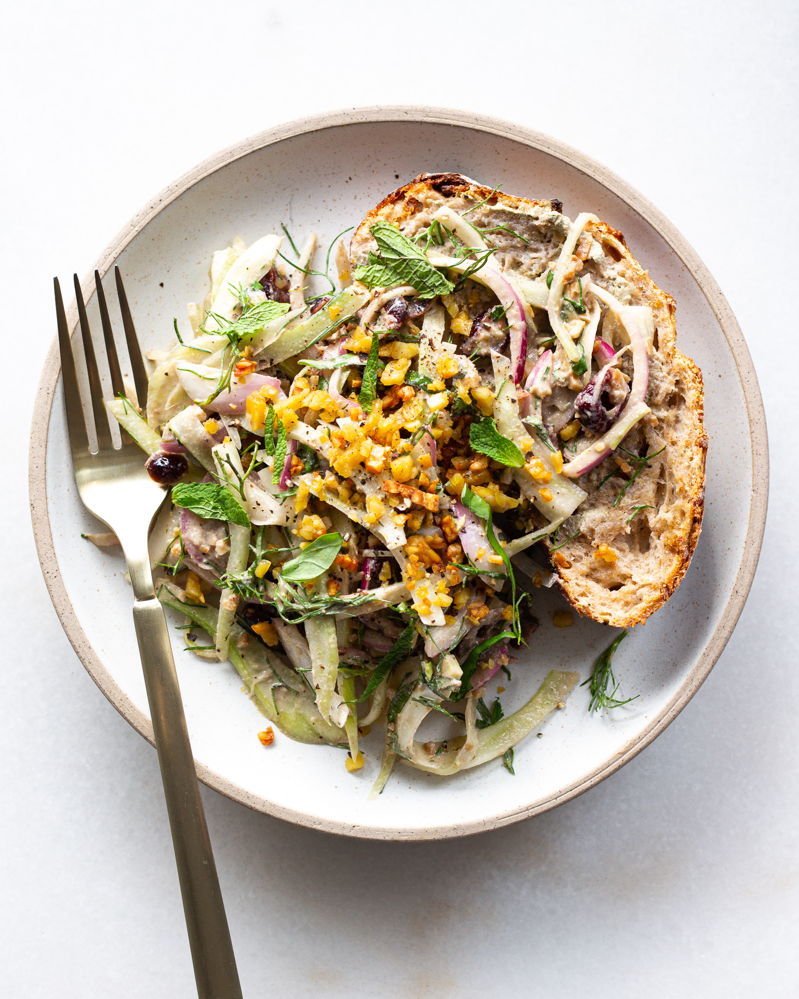 Fennel Salad with Tempeh & Walnut Dressing Justine Doiron