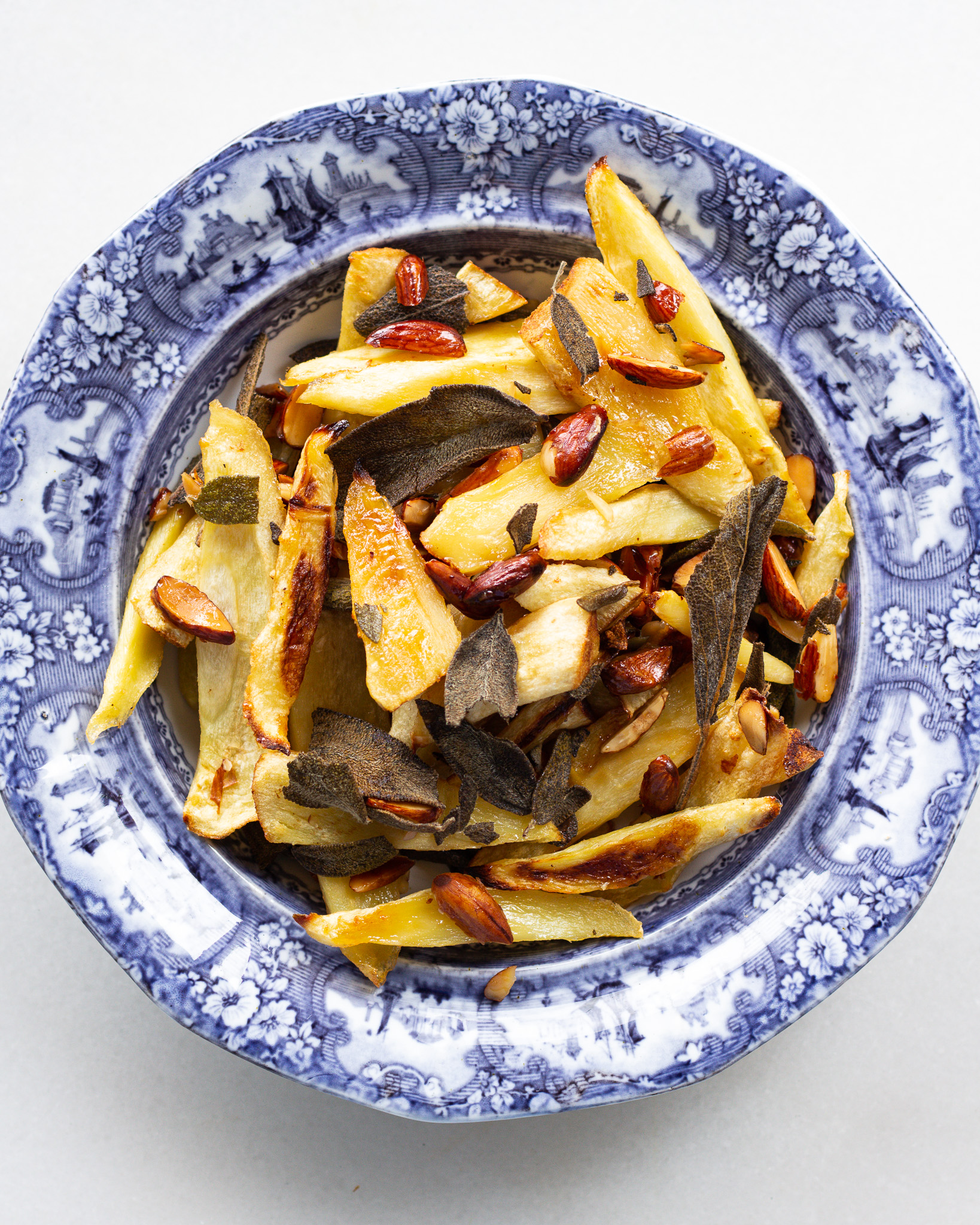 Crispy Parsnips with Honey Vinegar Almonds