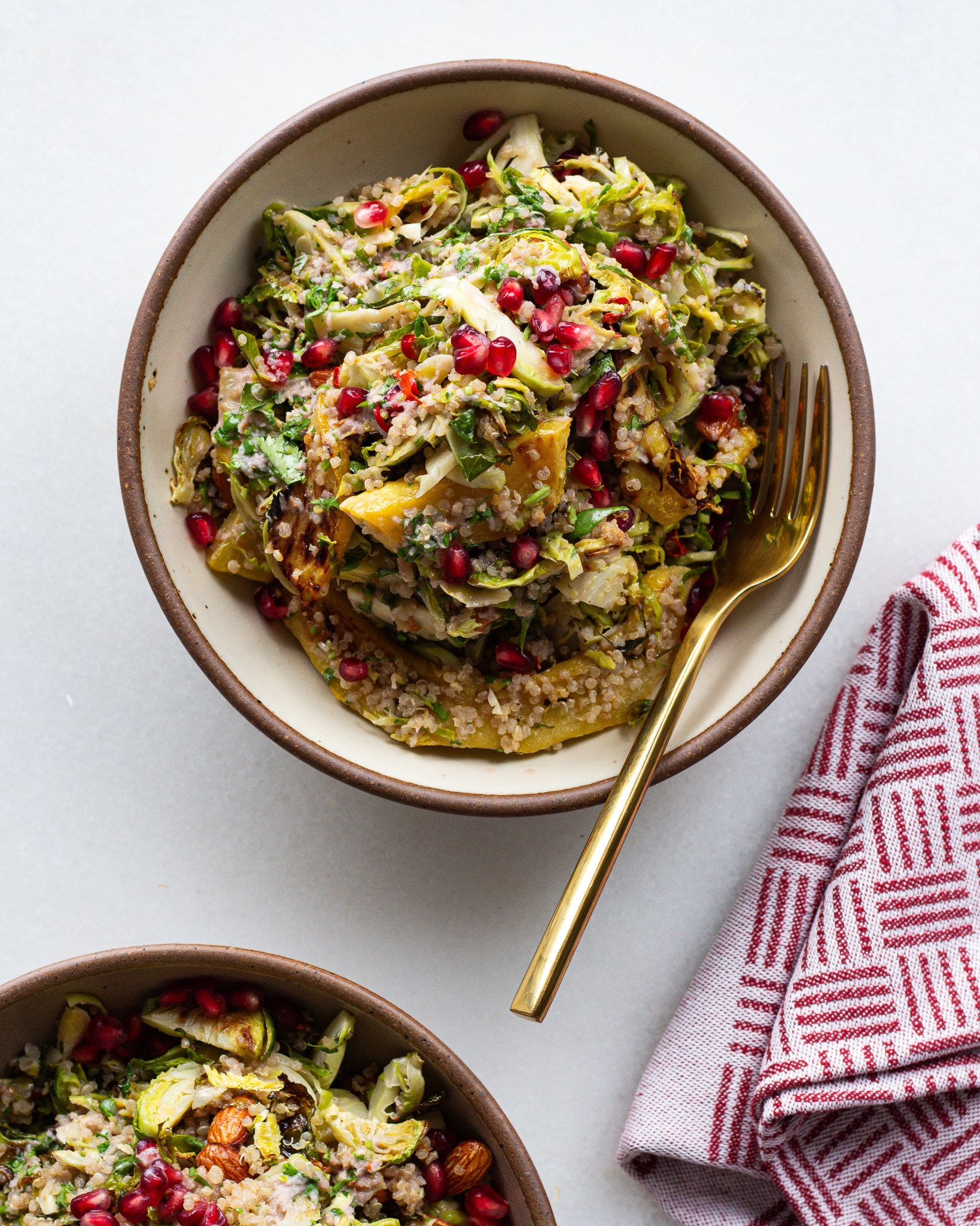 Shaved Brussels Sprouts Salad with Pomegranate Dressing &amp; Chili Almonds-image