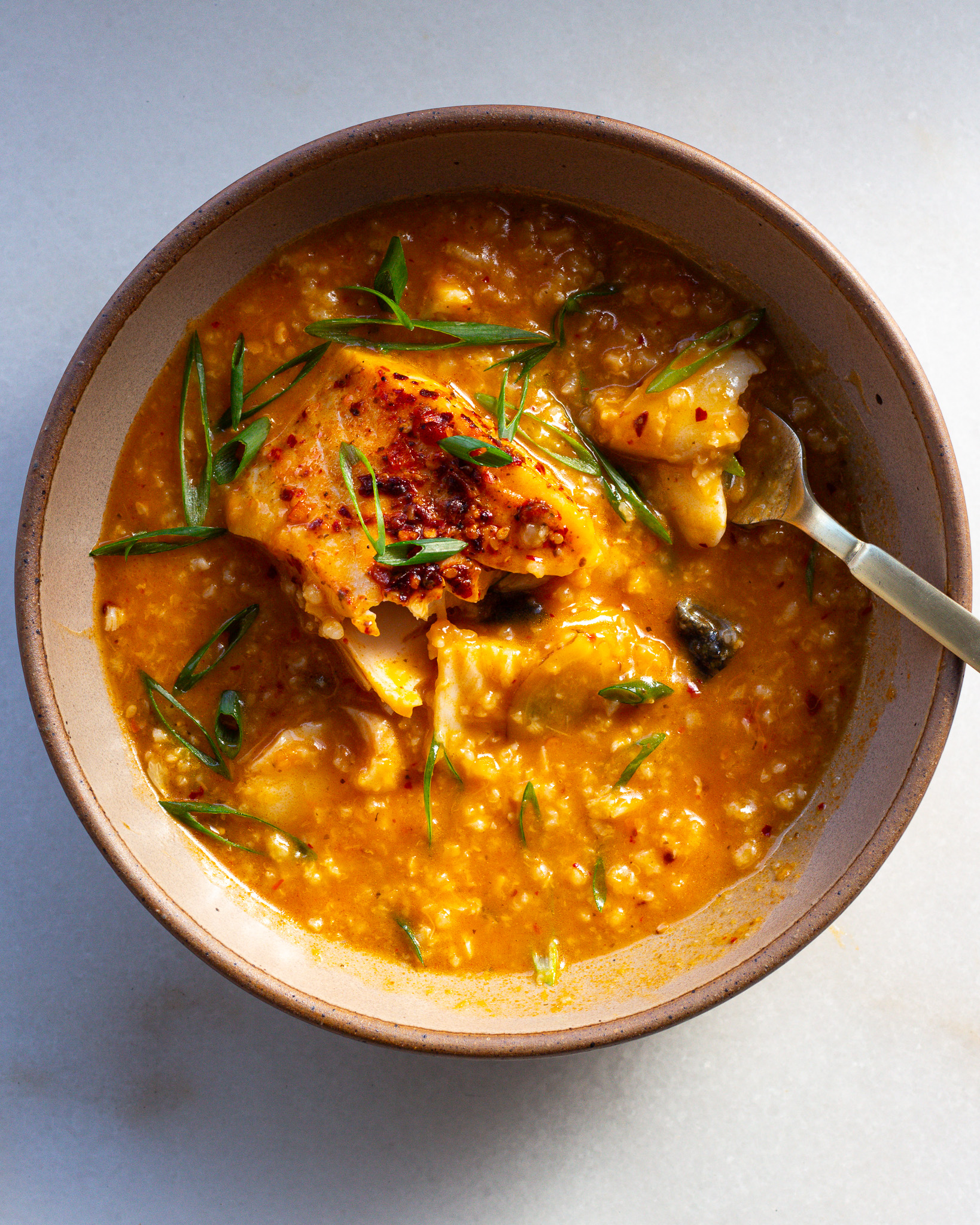 Honeynut Squash Congee with Poached Fish-image