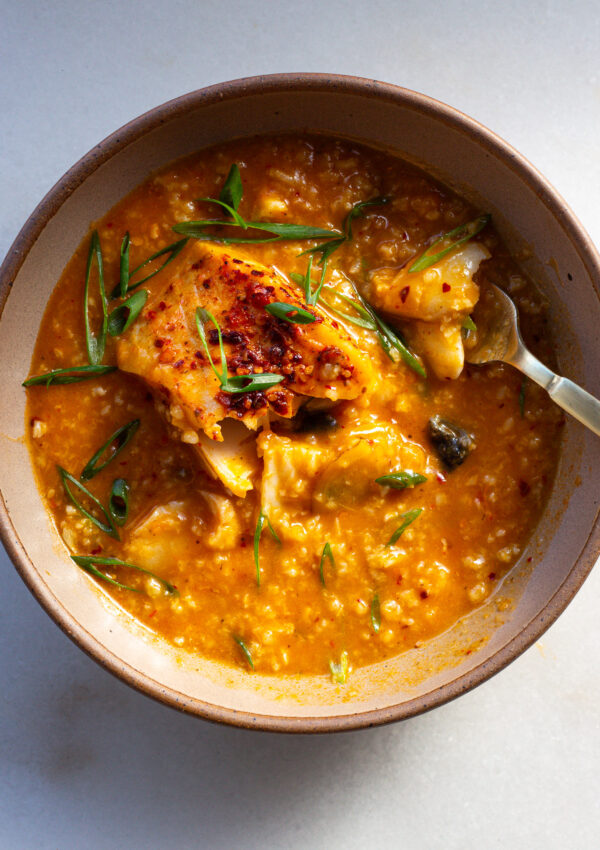 Honeynut Squash Congee with Poached Fish