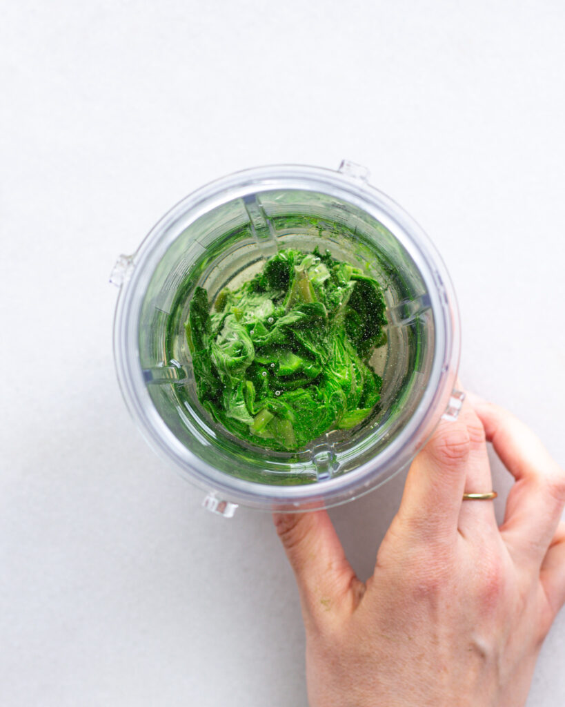 blanched ramps and avocado oil in a blender