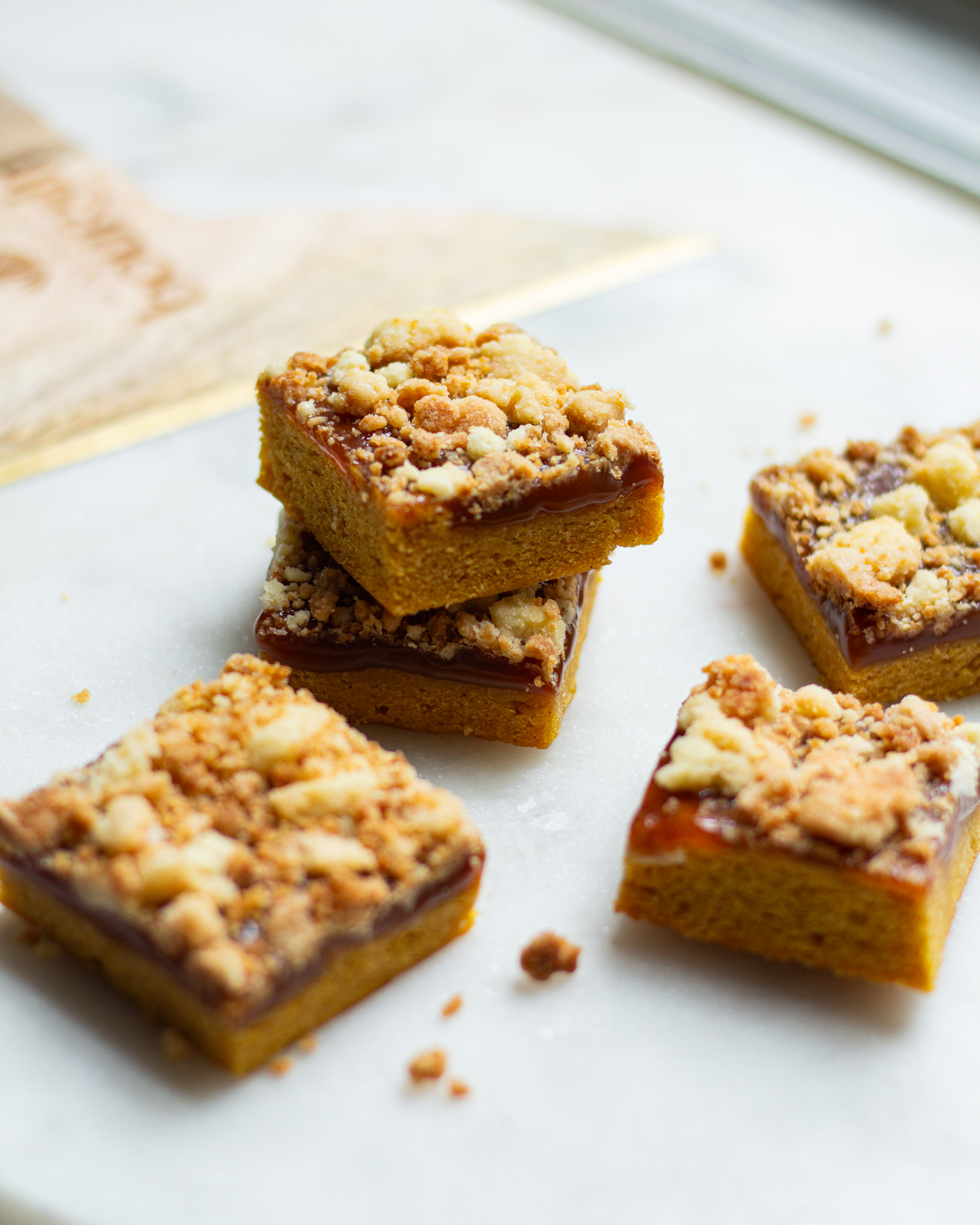 Pumpkin Bars with Chai Caramel & Cardamom Crumble