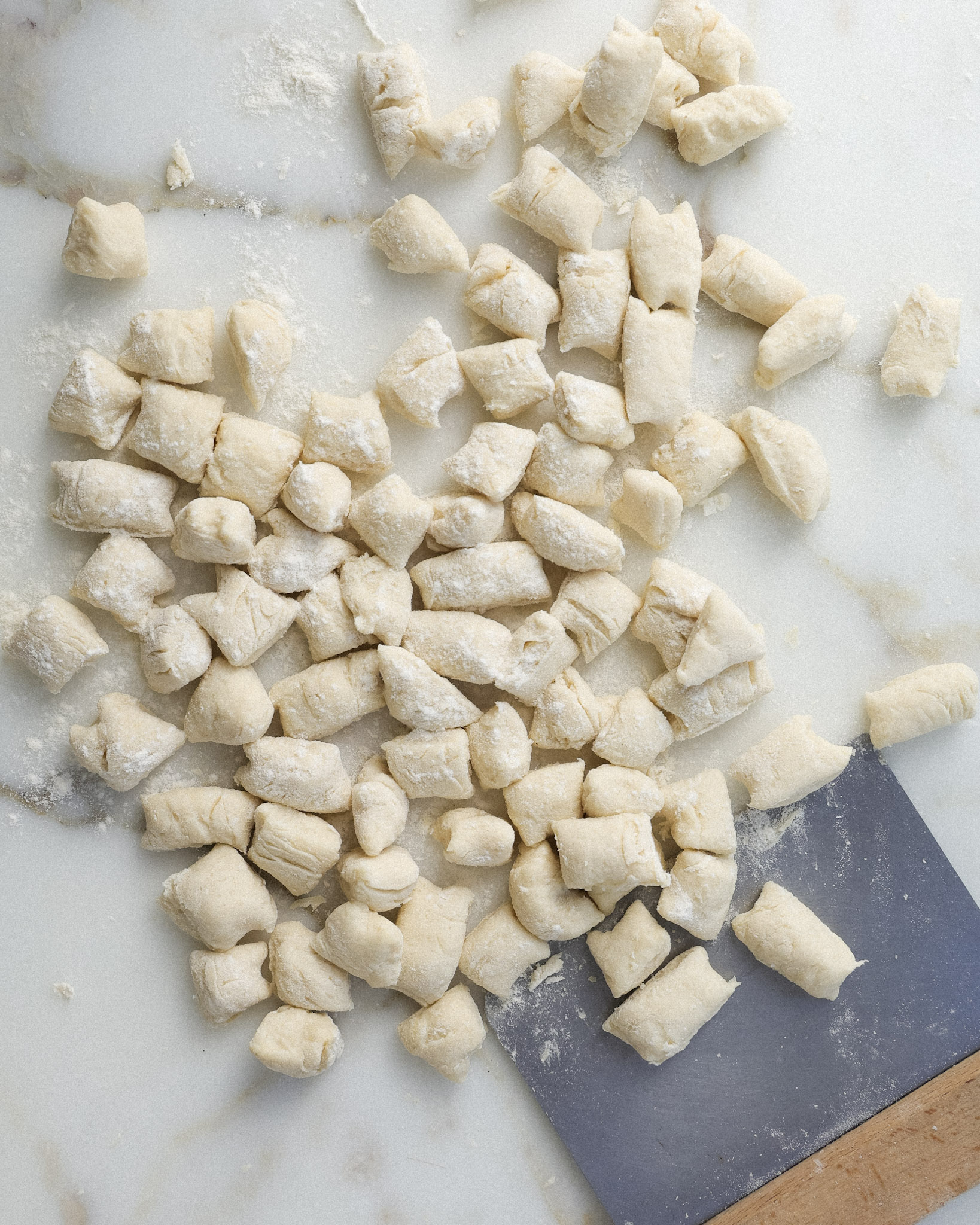 cauliflower dough cut into gnocchi.
