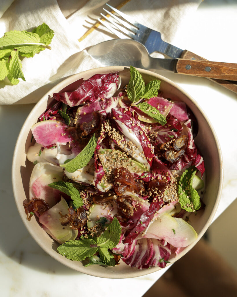 Lemon Tahini Salad with Radishes, Dates & Sesame Seeds